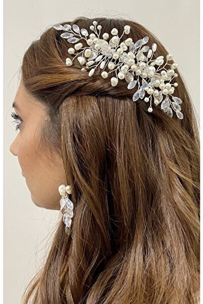 DesaAccessories Taraklı Gelin Saç Akaesuarı Ve Küpe Takım