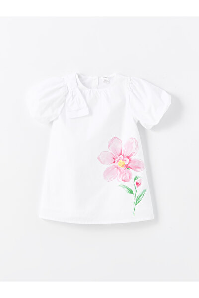 LC Waikiki Šaty s krátkým rukávem s krátkým rukávem a výstřihem s květinovým potiskem pro holčičku