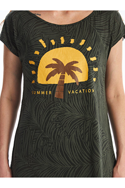 LC Waikiki Γυναικείο φόρεμα παραλίας - Crew Neck, εμπριμέ, κοντομάνικο