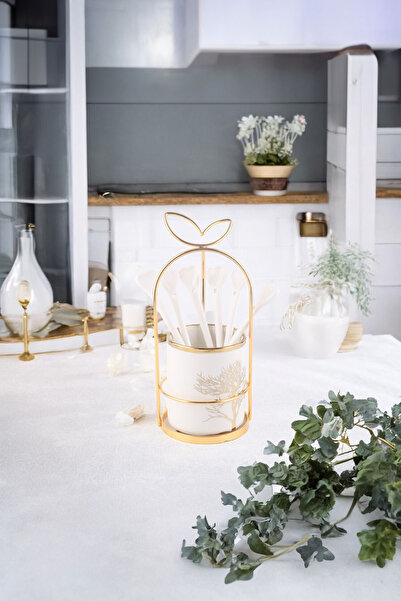 Vadi طقم ملعقة شوكة بتفاصيل ذهبية على شكل شجرة - 6 قطع بورسلين