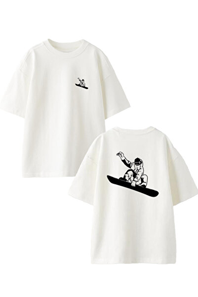 NMG TEKSTİL WhiTe Oversize CoTTon - Man OuTfiT PrinTed SnowBoard T-shirt