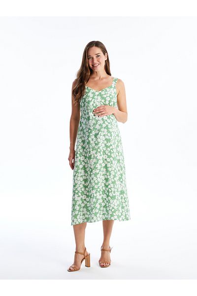 LC Waikiki Strappy φόρεμα εγκυμοσύνης - Floral σχέδιο και γιακάς καρδιά