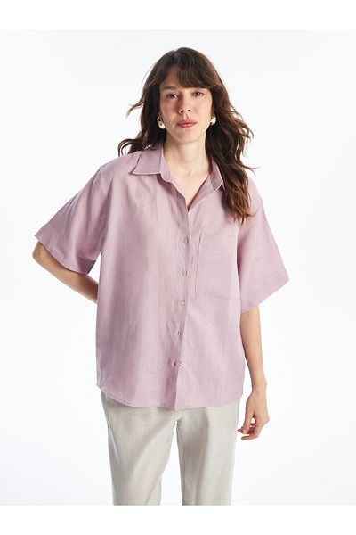 LC Waikiki Leinen Oversize Damen Hemd - Uni Kurzarm