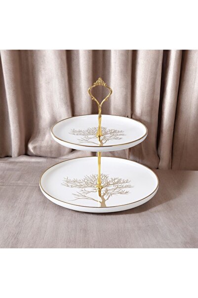 Vadi Tree of Life Patterned - Gold Coated Porcelain 2 Layer Cookie Holder