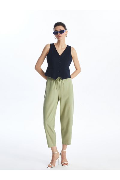 LC Waikiki Linen Blended Women's Straight Trousers with Elastic Waist