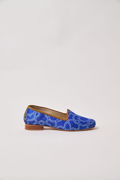 Nomads Felt Blue White Alhambra 5 Patterned Genuine Leather 100% Silk Ballerinas