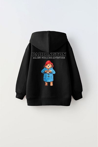 The Champ Clothing Детски суичър с качулка с качулка от полар с надпис Paddington и фигурка на мече с щампи Черен унисекс