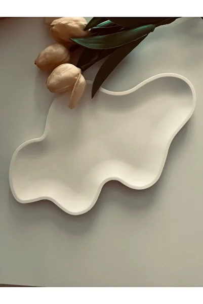 Louve Store Large Size White Wavy Tray - Decoration and Candle Plate