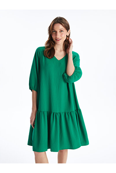 LC Waikiki Dámské šaty - výstřih do V, pevný balónový rukáv