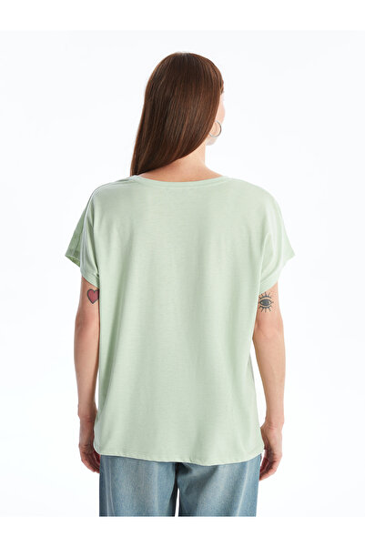 LC Waikiki Damska koszulka z haftem i dekoltem w kształcie litery V – z krótkim rękawem