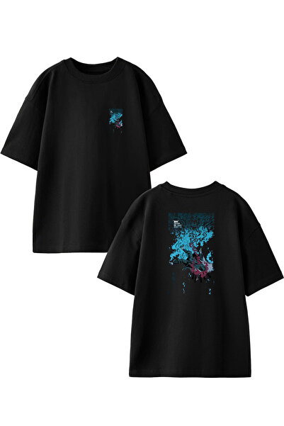 NMG TEKSTİL Μαύρο Oversize Βαμβακερό Unisex T-shirt - Μπροστά και Πίσω Εκτύπωση