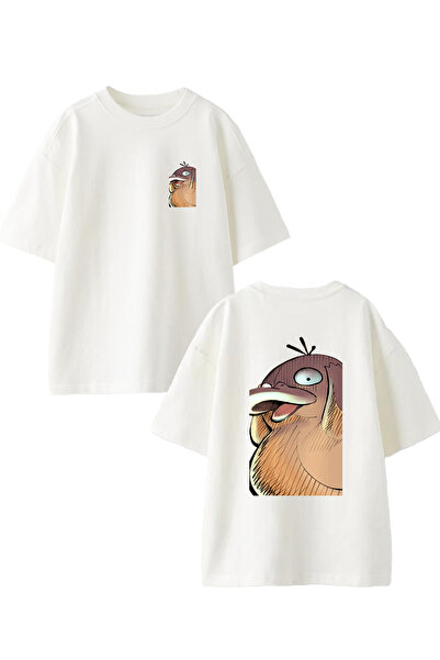 NMG TEKSTİL Λευκό Oversize Cotton Sayduck Unisex T-shirt - Μπροστά και πίσω ε...