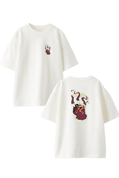 NMG TEKSTİL Tricou alb supradimensionat din bumbac - Unisex, Imprimat cu gheare creatură, tricotat