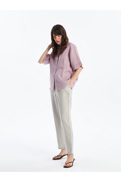 LC Waikiki Comfortable Molded Elastic Waist Linen Trousers for Women