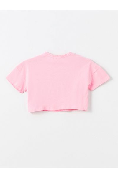 LC Waikiki Crew Neck Crop T-Shirt για κορίτσια - εμπριμέ, κοντομάνικο