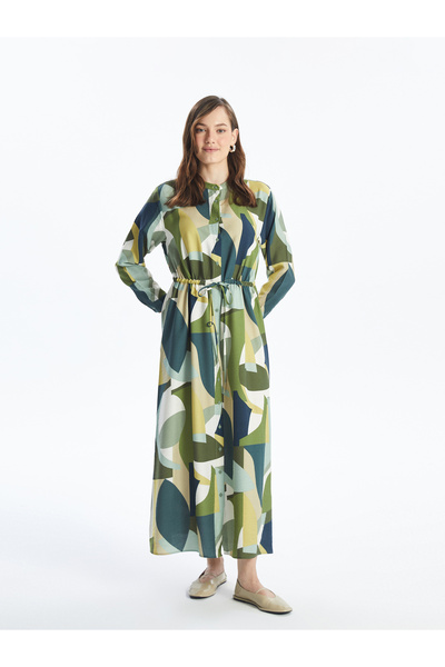 LC Waikiki Hemdblusenkleid für Damen – Rundhalsausschnitt, einfarbig, lange Ärmel