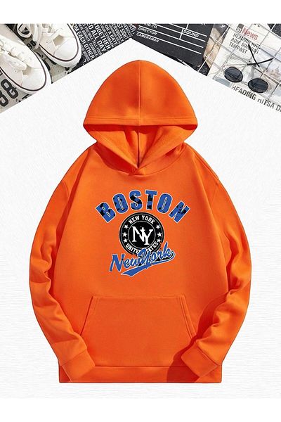 BENROMA Πορτοκαλί φούτερ με στάμπα Boston Oversize με κουκούλα