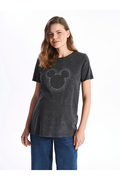 LC Waikiki Mickey-Mouse-bedrucktes Umstands-T-Shirt mit Rundhalsausschnitt – kurze Ärmel