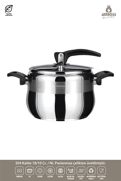 Amboss Amber Classic Stainless Steel Pressure Cooker - Black Handle - 4lt