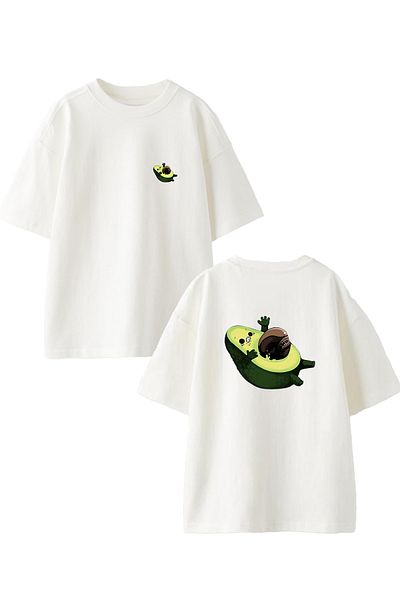NMG TEKSTİL Λευκό Oversize Βαμβακερό T-shirt - Avocado Printed, Unisex
