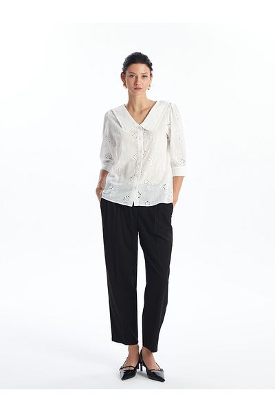 LC Waikiki Stickerei Damen Bluse - Baby Kragen und Selbst gemustert