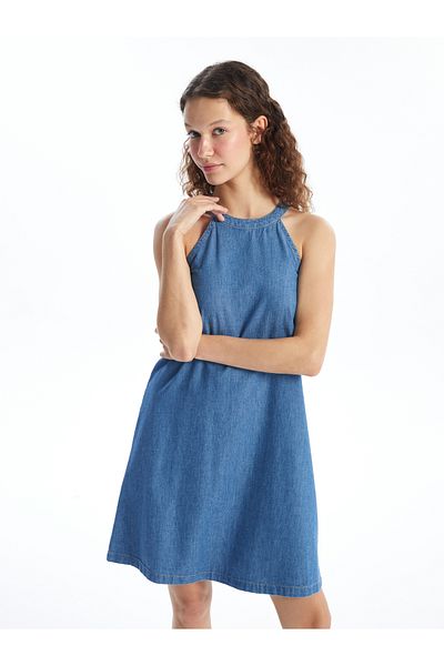 LC Waikiki Γυναικείο τζιν φόρεμα Halter Neck σε γραμμή Α