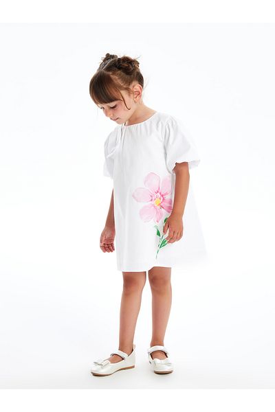 LC Waikiki Floral Print Crew Neck Short Sleeve Dress for Baby Girl