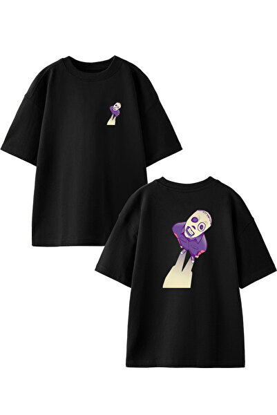 NMG TEKSTİL تي شيرت قطني أسود كبير الحجم مطبوع عليه زومبي للجنسين