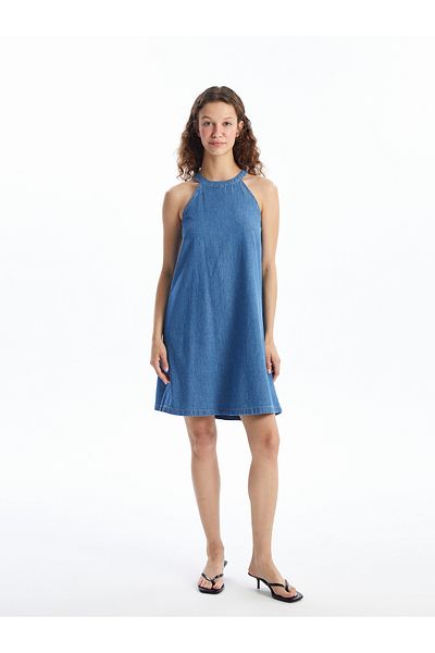 LC Waikiki Γυναικείο τζιν φόρεμα Halter Neck σε γραμμή Α