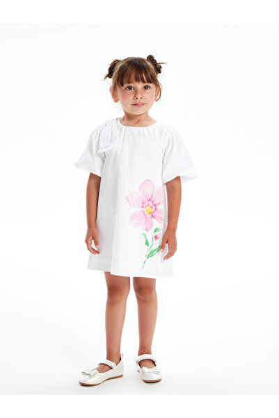 LC Waikiki Šaty s krátkým rukávem s krátkým rukávem a výstřihem s květinovým potiskem pro holčičku