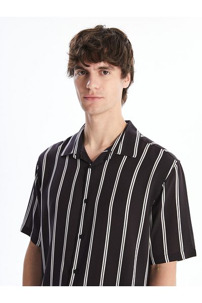 LC Waikiki Poplin Men's Shirt - Regular Fit, Short Sleeve, Striped