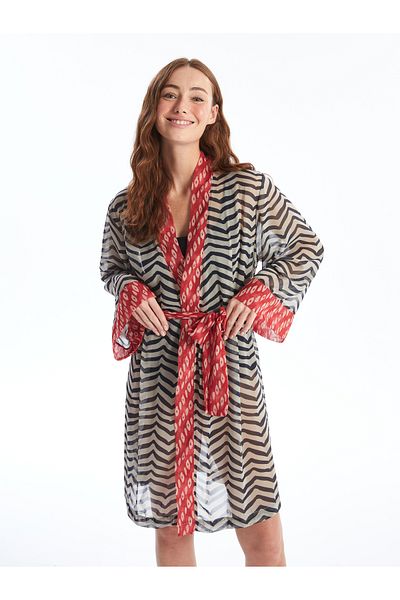 LC Waikiki Kimono de damă cu mânecă lungă, guler șal cu model