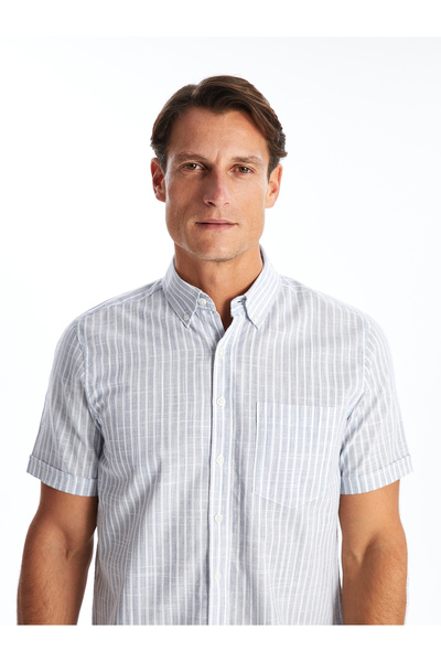 LC Waikiki Poplin férfi ing - normál szabású, rövid ujjú, csíkos