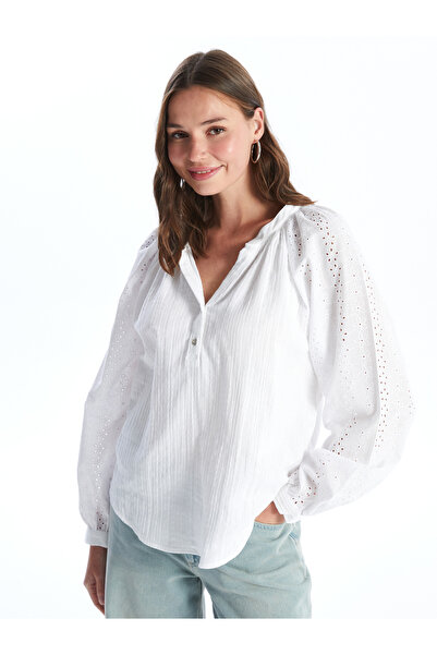 LC Waikiki Dámská halenka s vyšívaným límcem s dlouhým rukávem