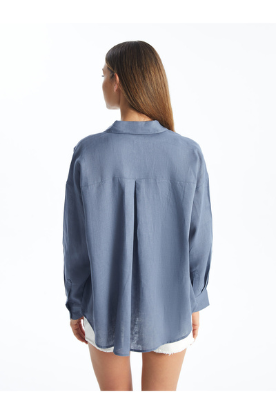 LC Waikiki Düz Uzun Kollu Oversize Keten Kadın Gömlek