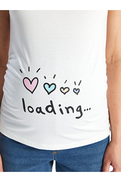 LC Waikiki Těhotenské tričko s výstřihem, s potiskem, krátký rukáv