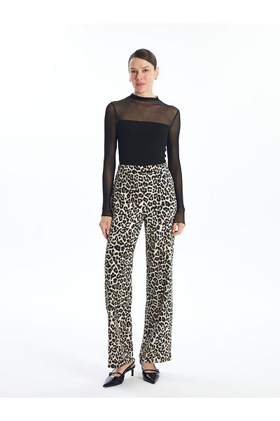 LC Waikiki Weite Hose mit Leopardenmuster und elastischem Bund für Damen