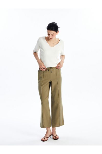 LC Waikiki Gerade Hose aus Leinenmischung für Damen mit elastischem Bund