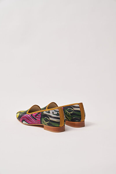 Nomads Felt Henri Matisse Purple and Dress Patterned 100% Silk Genuine Leather Ballerinas