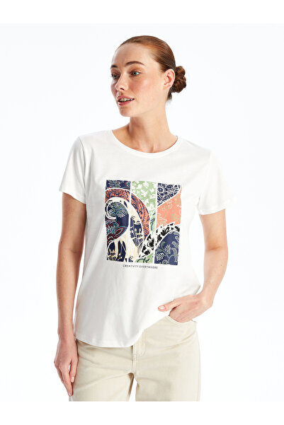 LC Waikiki Γυναικείο - Μπλουζάκι με κοντό μανίκι με στάμπα με λαιμόκοψη