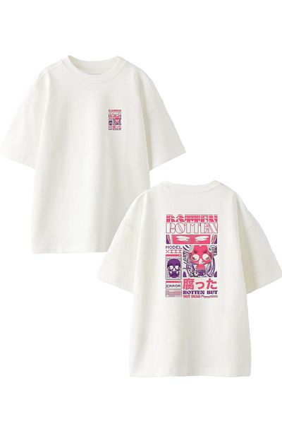 NMG TEKSTİL Tricou alb supradimensionat din bumbac - Poster roz imprimat, unisex
