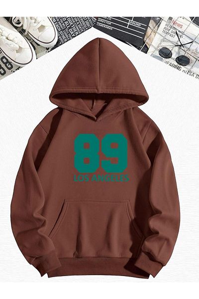 BENROMA Кафяв суитшърт с качулка и принт Los Angeles 89 Oversize