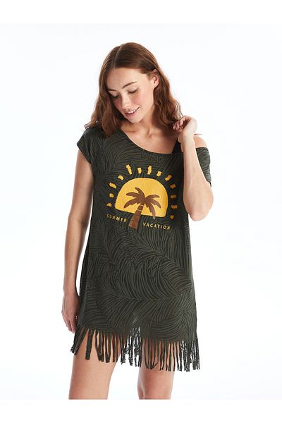 LC Waikiki Γυναικείο φόρεμα παραλίας - Crew Neck, εμπριμέ, κοντομάνικο