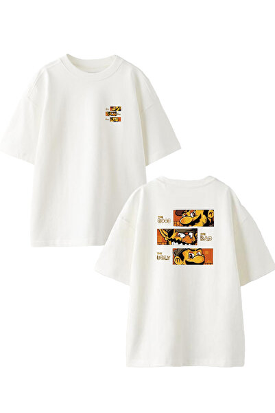 NMG TEKSTİL تي شيرت سوبر ماريو ثلاثي مطبوع للجنسين أبيض كبير الحجم من القطن