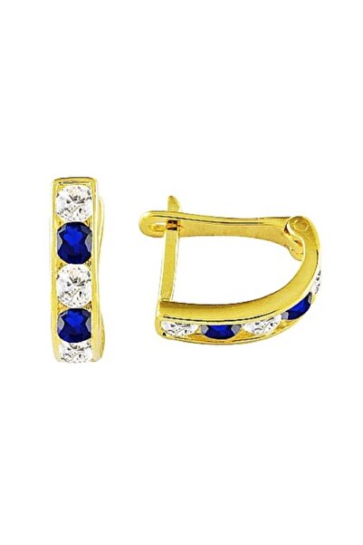 senem kuyumculuk 14 Ayar J 7 Lacivert Beyaz Taşlı Çocuk Küpesi Kod:j7003