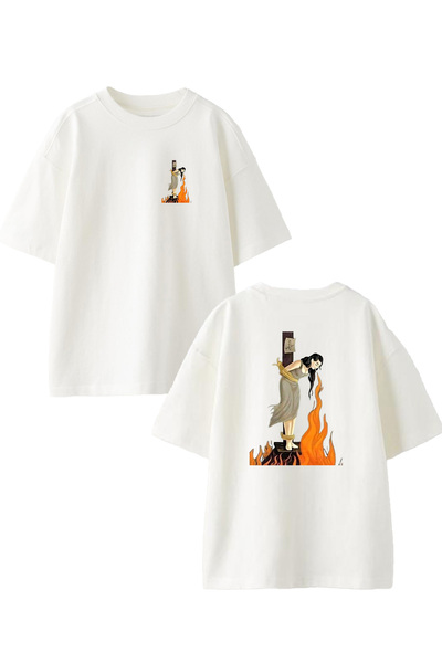 NMG TEKSTİL Tricou alb supradimensionat din bumbac - Imprimat Arde într-un co...