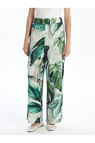 LC Waikiki Gemusterte Damenhose mit weitem Bein und elastischem Bund