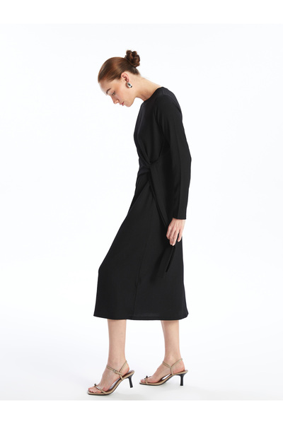 LC Waikiki Dámské šaty – výstřih, pevné, s dlouhým rukávem