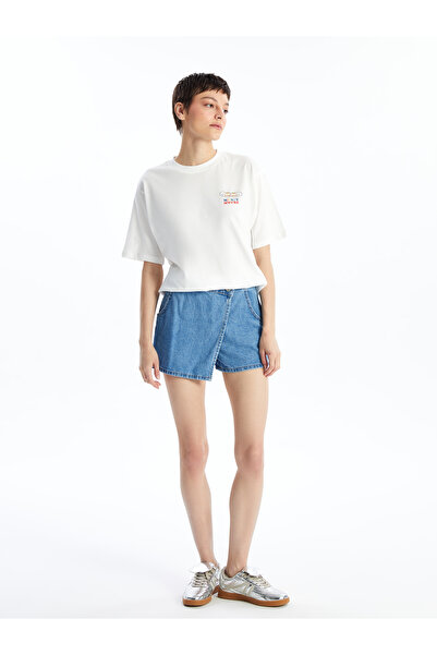 LC Waikiki Γυναικείο μπλουζάκι με στάμπα Mickey Mouse Oversize - Crew Neck, κοντό μανίκι