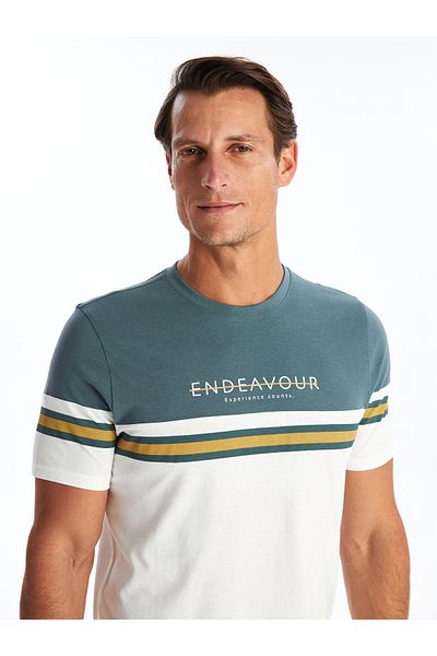 LC Waikiki Color Blocked Crew Neck Short Sleeve Men's Combed Cotton T-Shirt